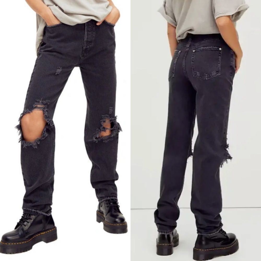 Free people lasso straight high waisted jeans in black